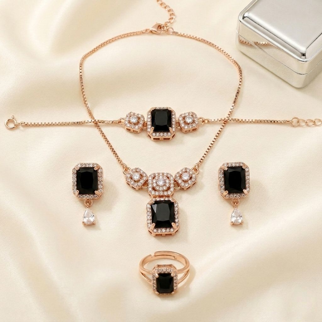 Rose Gold Emerald-Cut Locket Set