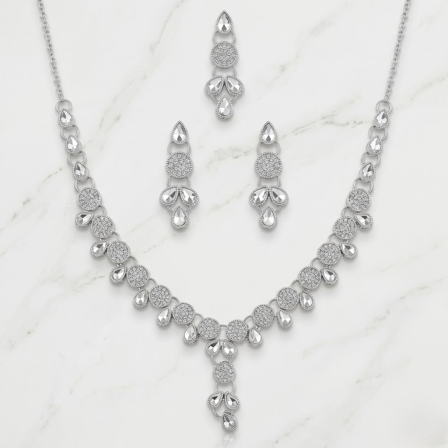Silver-Tone Crystal Jewelry Set