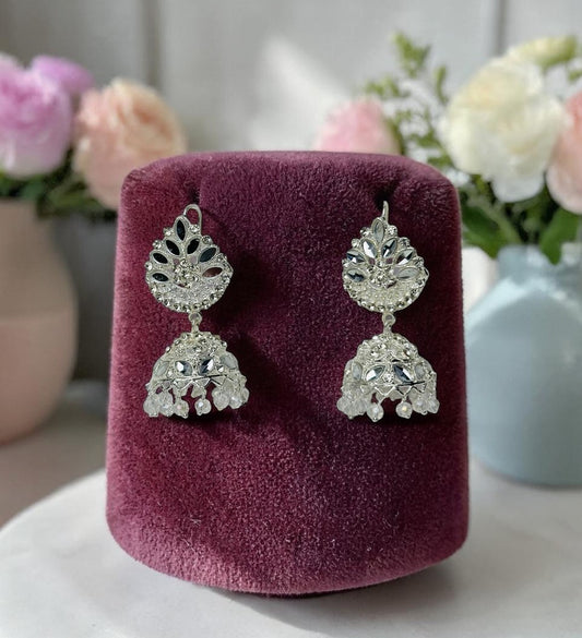 Silver Mirror-Work Earrings