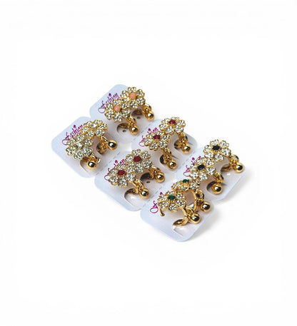 Floral Stone-Studded Ear Clips