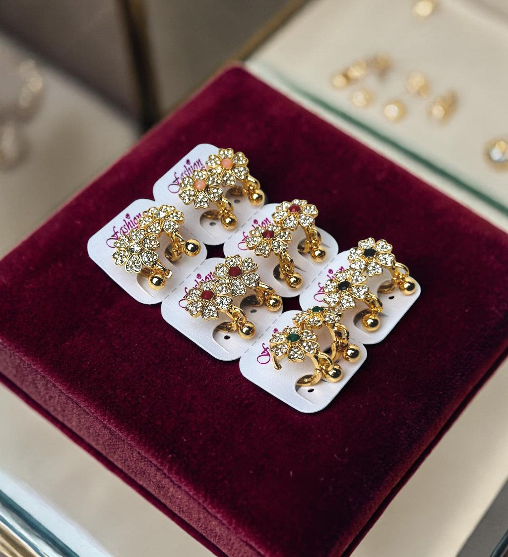 Floral Stone-Studded Ear Clips
