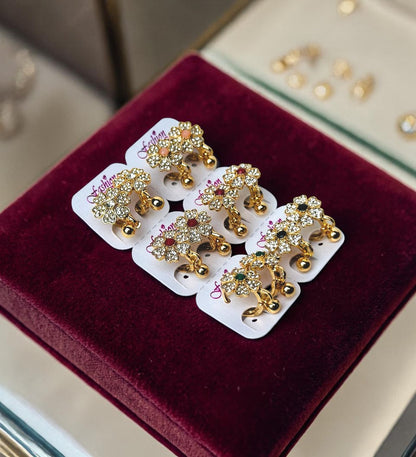 Floral Stone-Studded Ear Clips