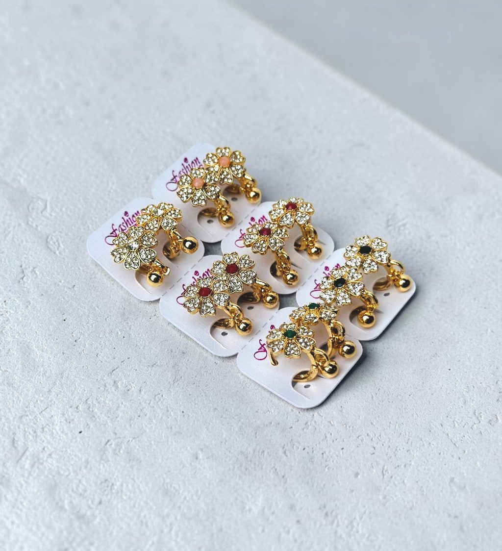 Floral Stone-Studded Ear Clips