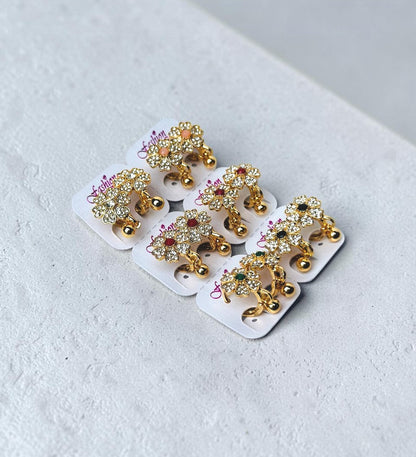 Floral Stone-Studded Ear Clips