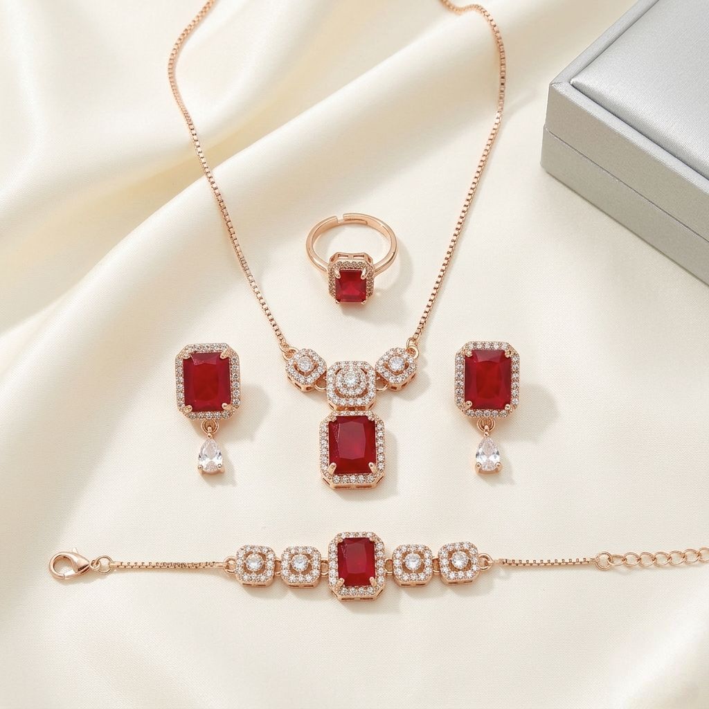 Rose Gold Emerald-Cut Locket Set