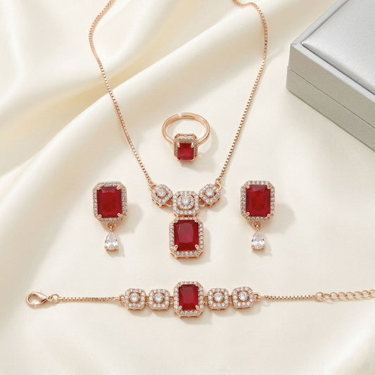 Rose Gold Emerald-Cut Locket Set