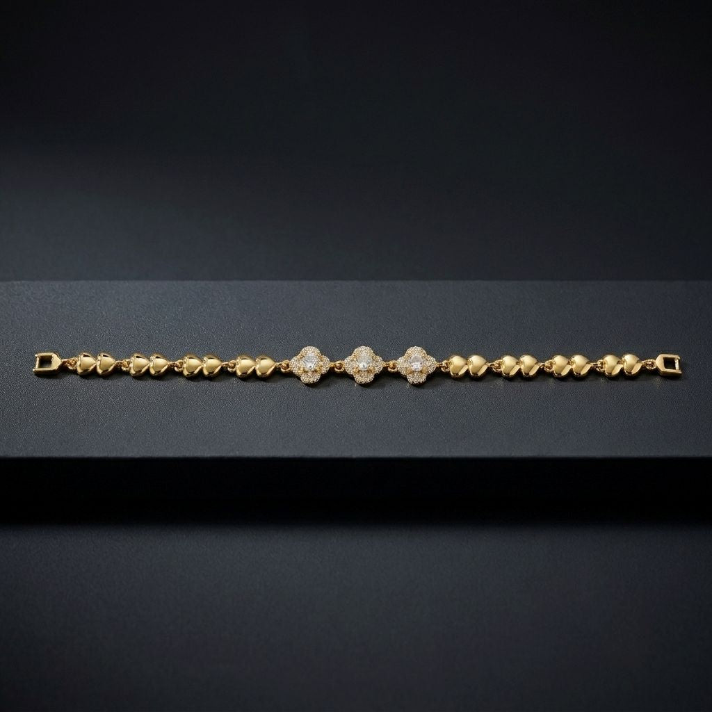 Golden Triple Clover Heart Bracelet