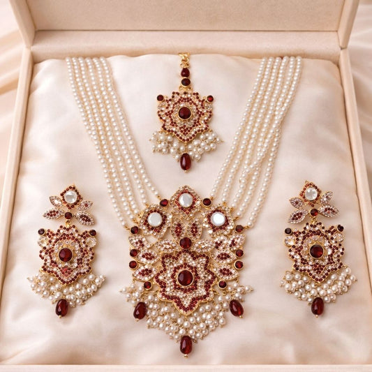 Bridal Maroon & Pearl Mala Set