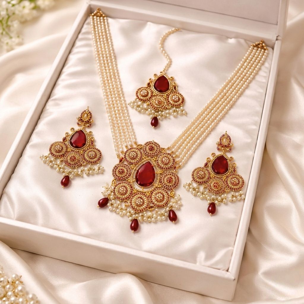 Traditional Bridal Ruby Mala Set