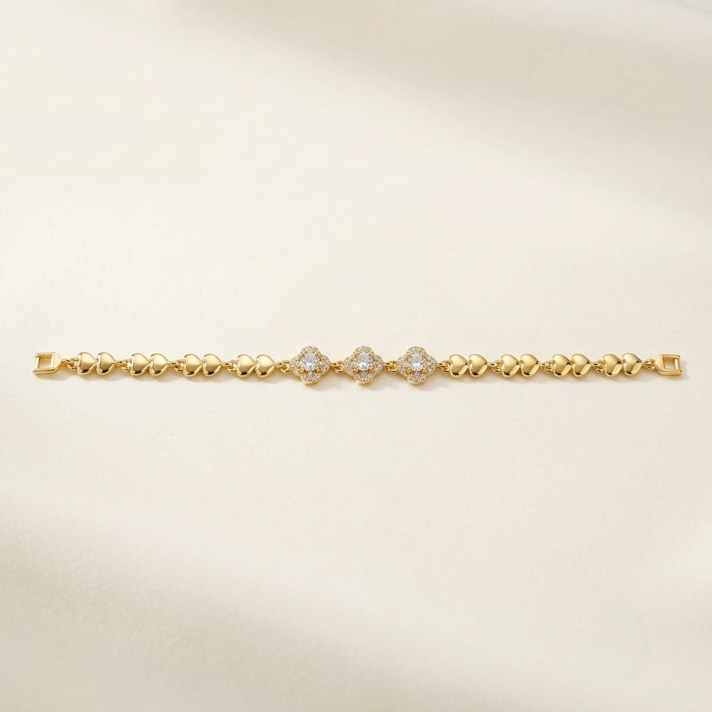Golden Triple Clover Heart Bracelet