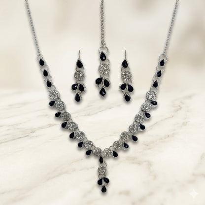 Modern Onyx & Silver Pendant Set