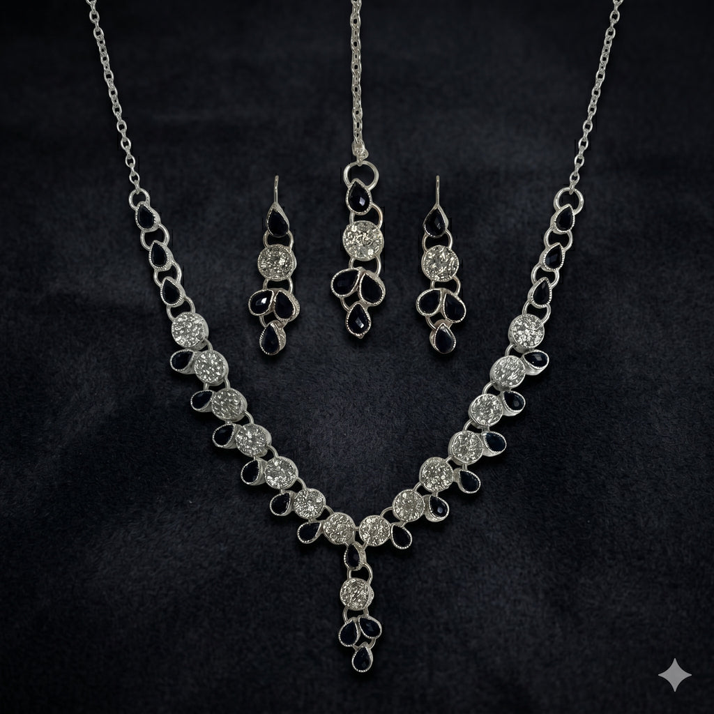 Modern Onyx & Silver Pendant Set