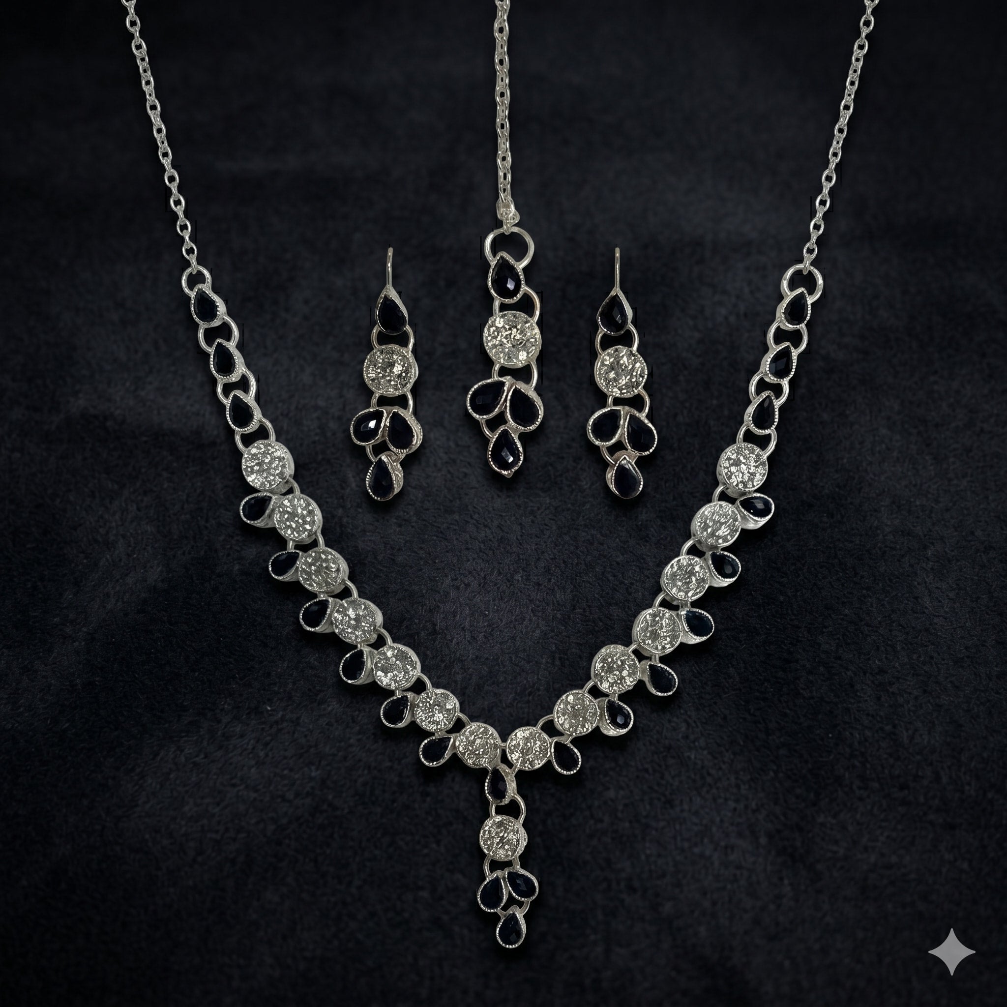Modern Onyx & Silver Pendant Set