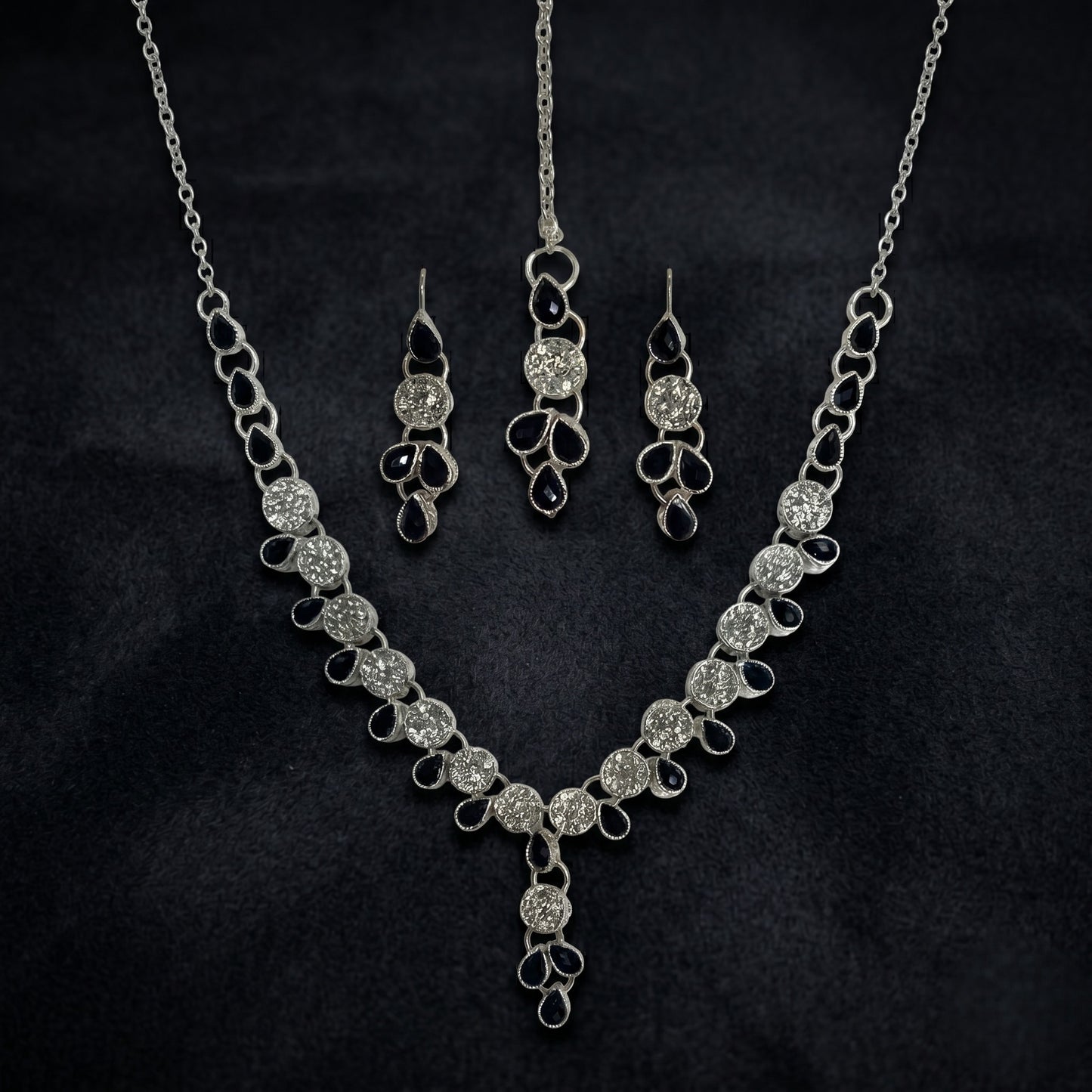 Modern Onyx & Silver Pendant Set