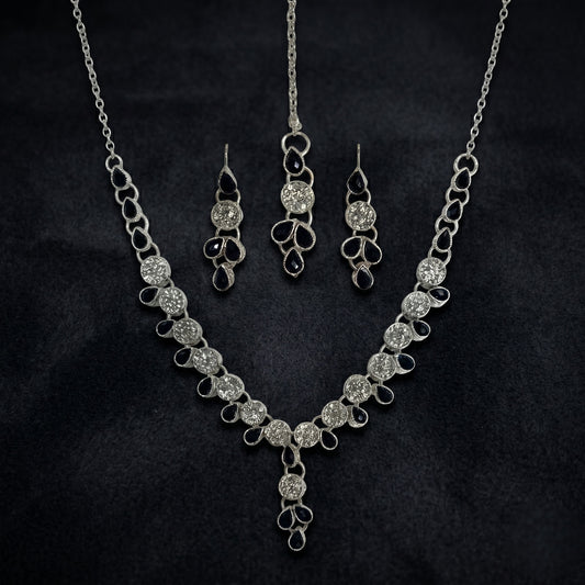 Modern Onyx & Silver Pendant Set