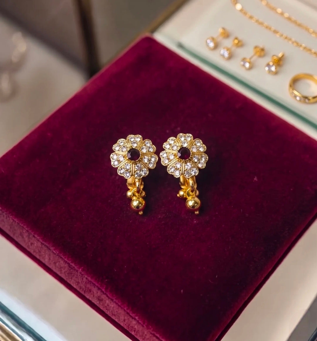 Floral Stone-Studded Ear Clips