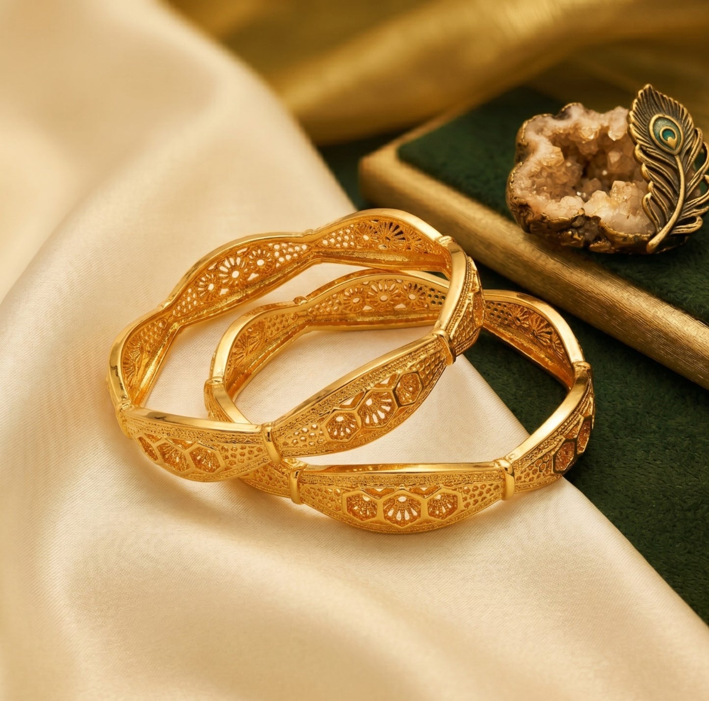 Royal Filigree Golden Bangles (Set of 2)