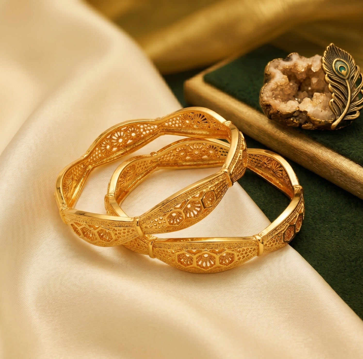 Royal Filigree Golden Bangles (Set of 2)