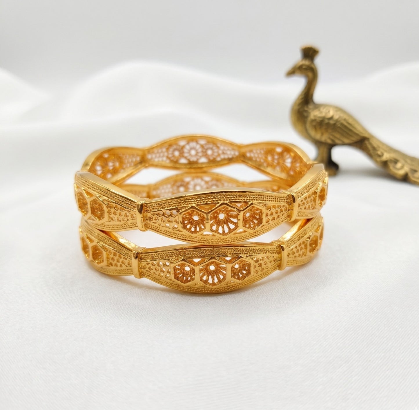 Royal Filigree Golden Bangles (Set of 2)