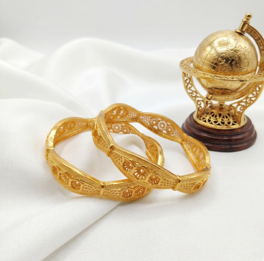 Royal Filigree Golden Bangles (Set of 2)