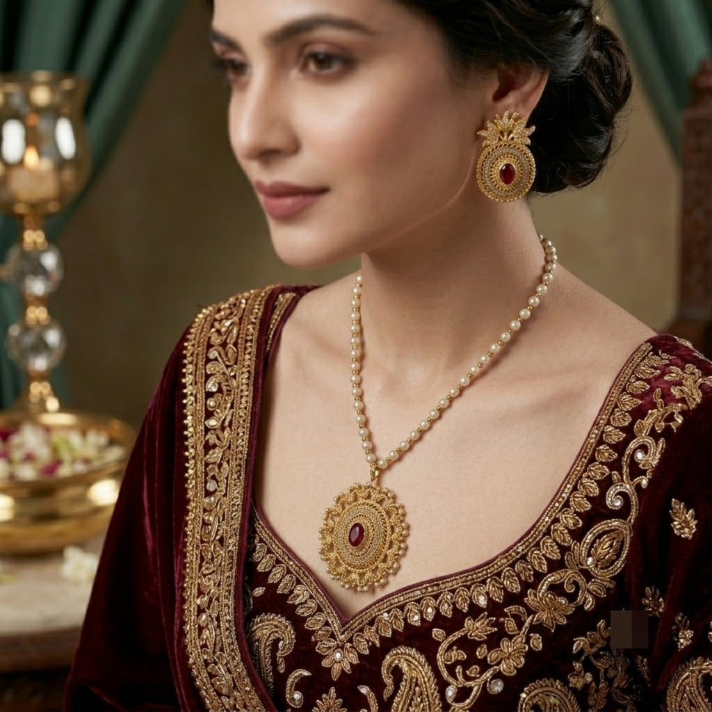Royal Ruby Pearl Mala Set