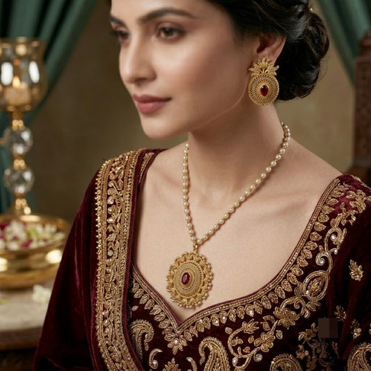 Royal Ruby Pearl Mala Set