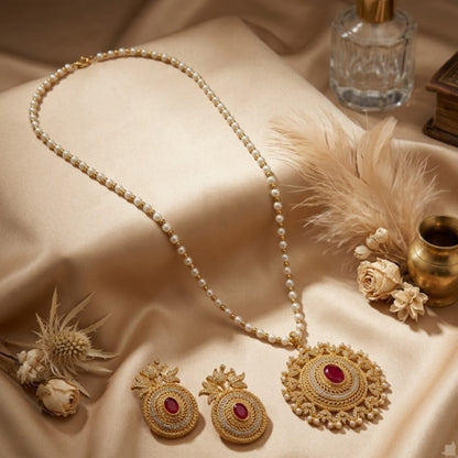 Royal Ruby Pearl Mala Set