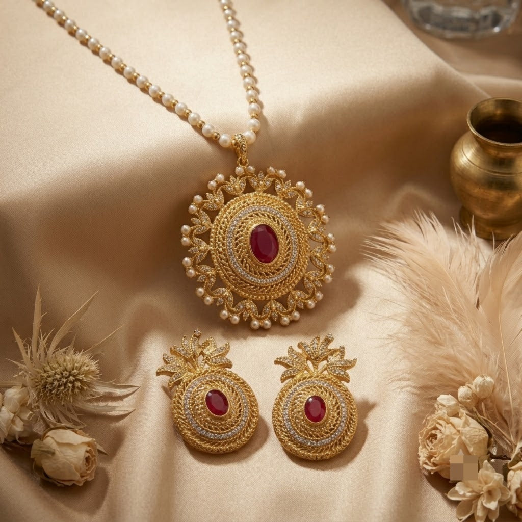 Royal Ruby Pearl Mala Set