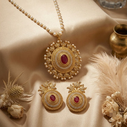 Royal Ruby Pearl Mala Set