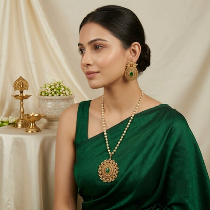 Emerald Pearl Pendant Set