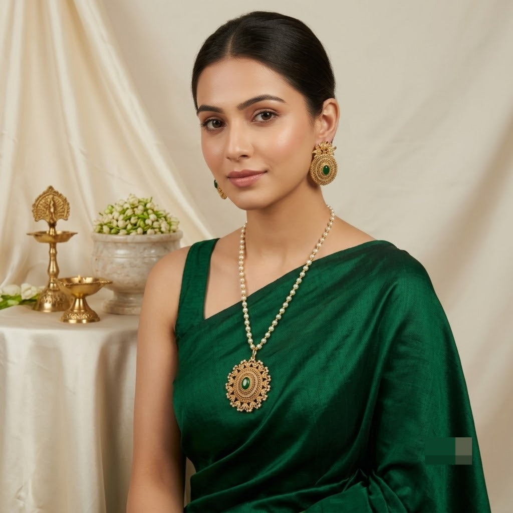 Emerald Pearl Pendant Set