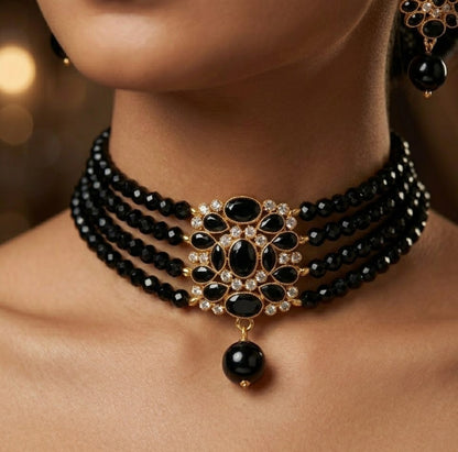 Midnight Elegance Beaded Choker Set