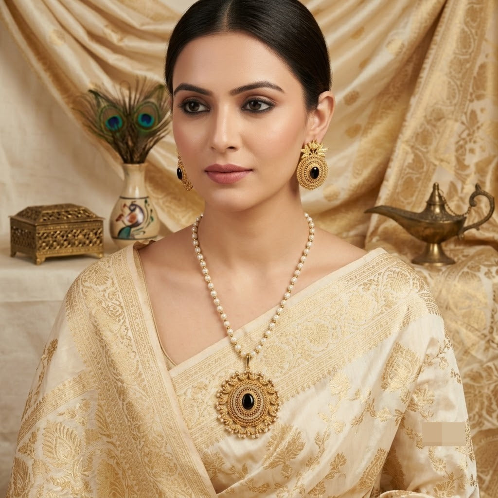 Emerald Pearl Pendant Set
