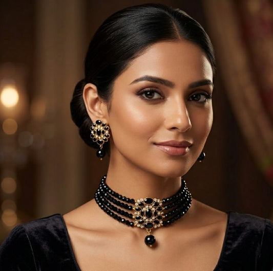 Midnight Elegance Beaded Choker Set