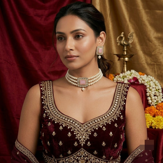 Sapphire Regal Pink Choker Set