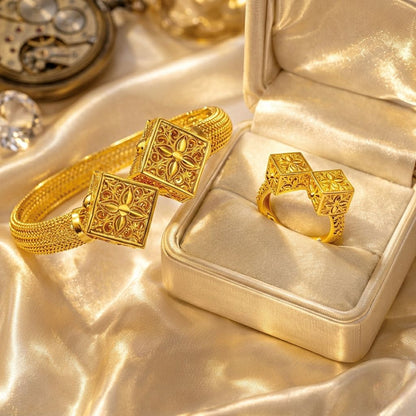 Filigree Cube Bangle & Ring Set